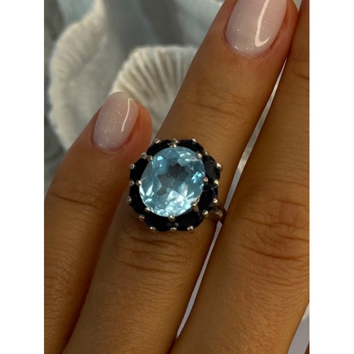 925 Sterling Silver Topaz & Sapphire Flower Ring Size 5.5