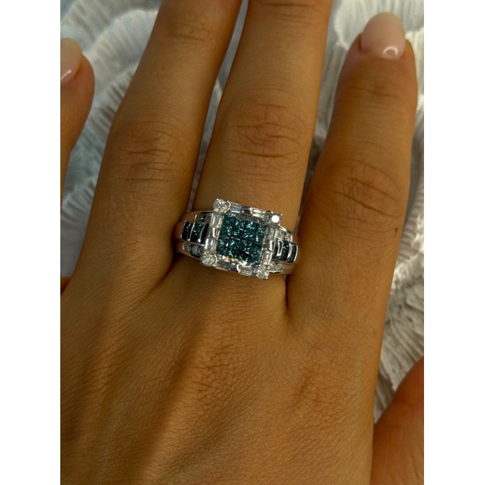 10K White Gold Aquamarine & White Topaz Ring Size 8
