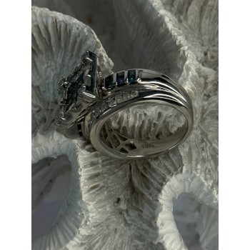 10K White Gold Aquamarine & White Topaz Ring Size 8