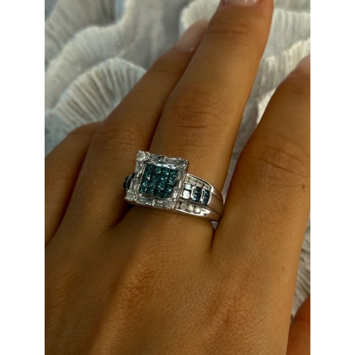 10K White Gold Aquamarine & White Topaz Ring Size 8