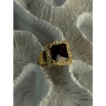 14K Yellow Gold Rubellite & Beryl Ring Size 8