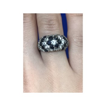 925 Sterling Silver Black Spinel & CZ Ring Size 6.5