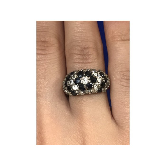 925 Sterling Silver Black Spinel & CZ Ring Size 6.5
