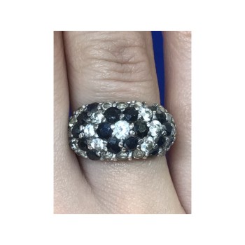 925 Sterling Silver Black Spinel & CZ Ring Size 6.5