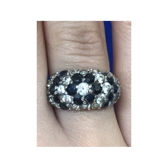 925 Sterling Silver Black Spinel & CZ Ring Size 6.5