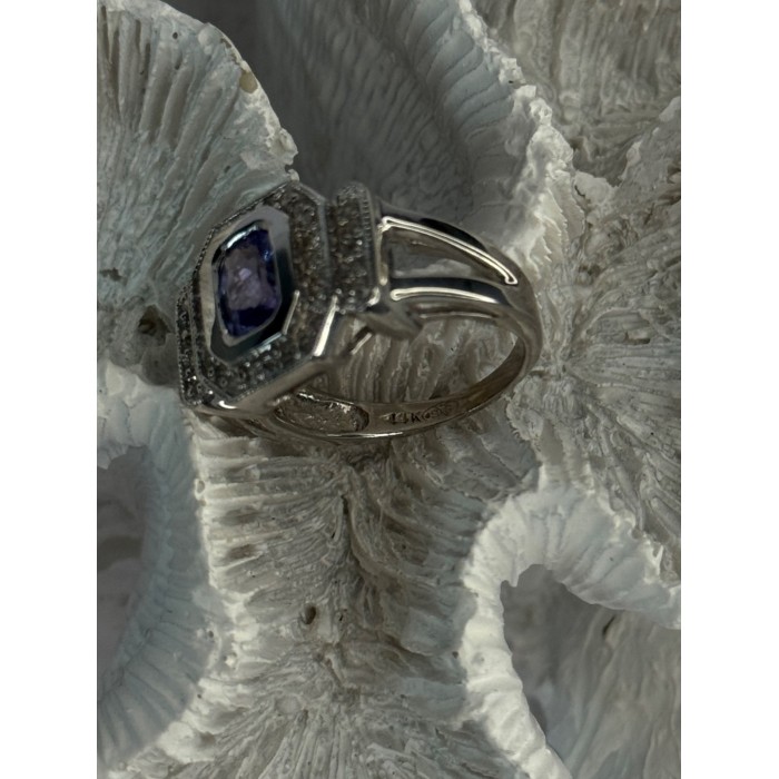 14K White Gold Tanzanite & Diamond Ring Size 6