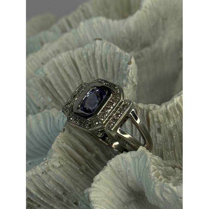 14K White Gold Tanzanite & Diamond Ring Size 6