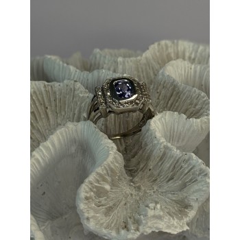 14K White Gold Tanzanite & Diamond Ring Size 6
