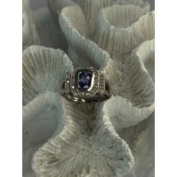 14K White Gold Tanzanite & Diamond Ring Size 6