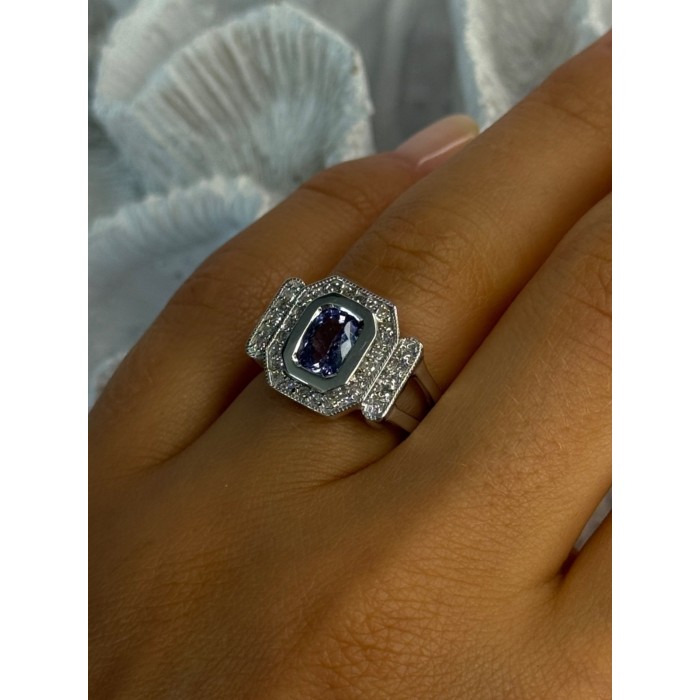 14K White Gold Tanzanite & Diamond Ring Size 6