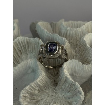 14K White Gold Tanzanite & Diamond Ring Size 6