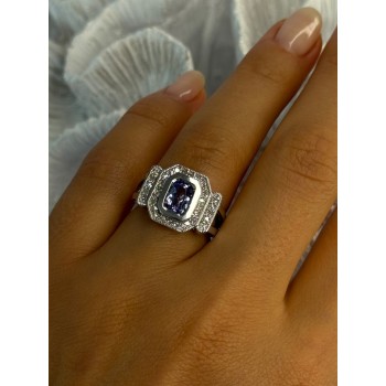 14K White Gold Tanzanite & Diamond Ring Size 6
