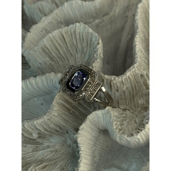 14K White Gold Tanzanite & Diamond Ring Size 6
