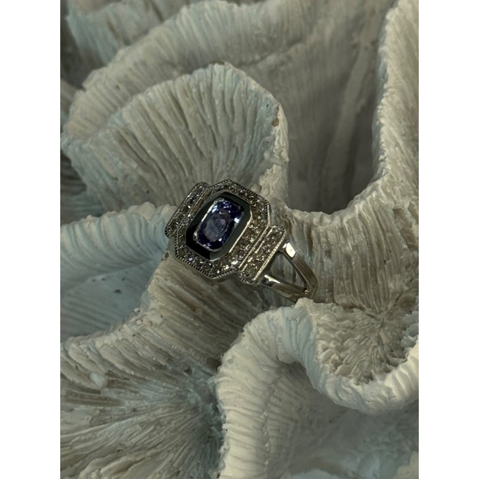 14K White Gold Tanzanite & Diamond Ring Size 6