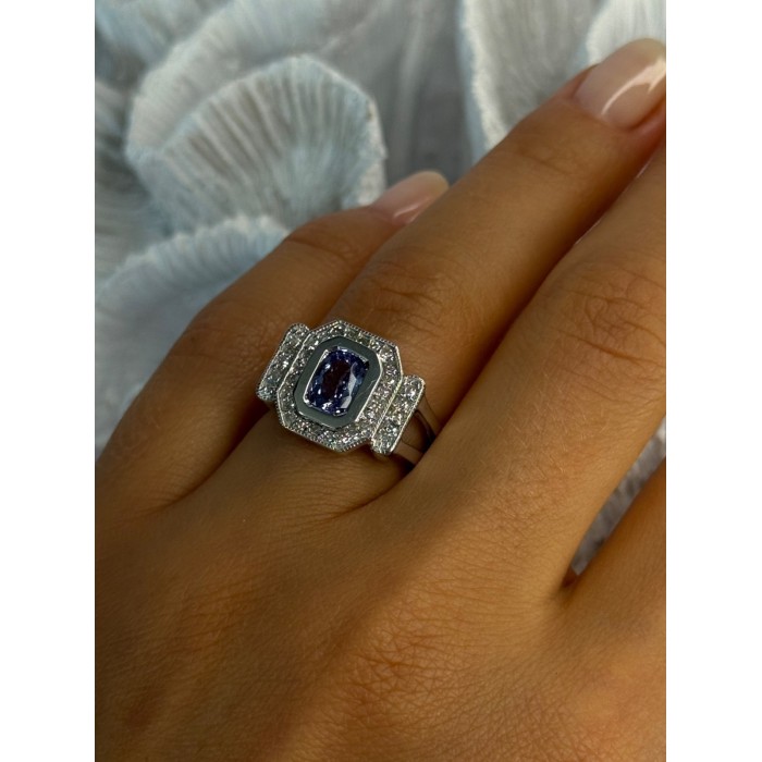 14K White Gold Tanzanite & Diamond Ring Size 6
