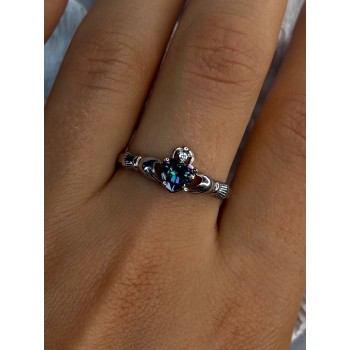 925 Sterling Silver Alexandrite Heart Ring Size 10