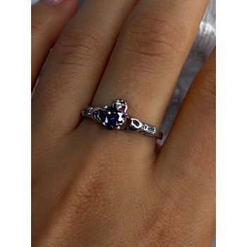 925 Sterling Silver Alexandrite Heart Ring Size 10