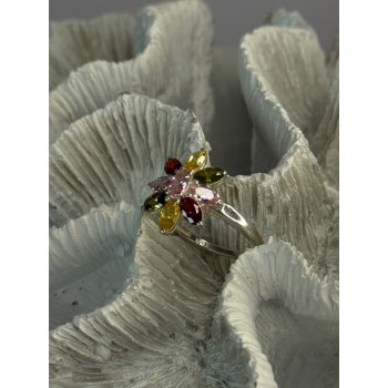 925 Sterling Silver Multi Color Spinel Flower Ring Size 7