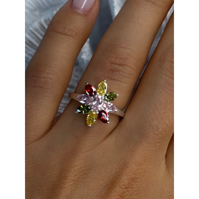 925 Sterling Silver Multi Color Spinel Flower Ring Size 7