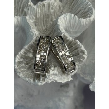 CLASSY 14K WHITE GOLD DIAMOND 1 CARAT EARRINGS LENGTH 0.83 INCH