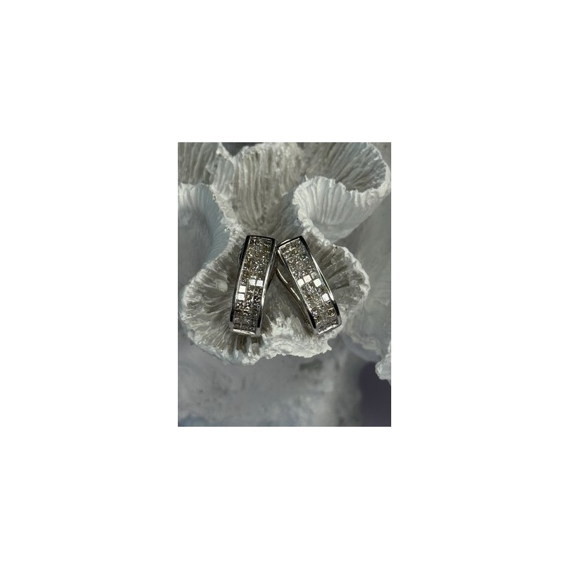 CLASSY 14K WHITE GOLD DIAMOND 1 CARAT EARRINGS LENGTH 0.83 INCH