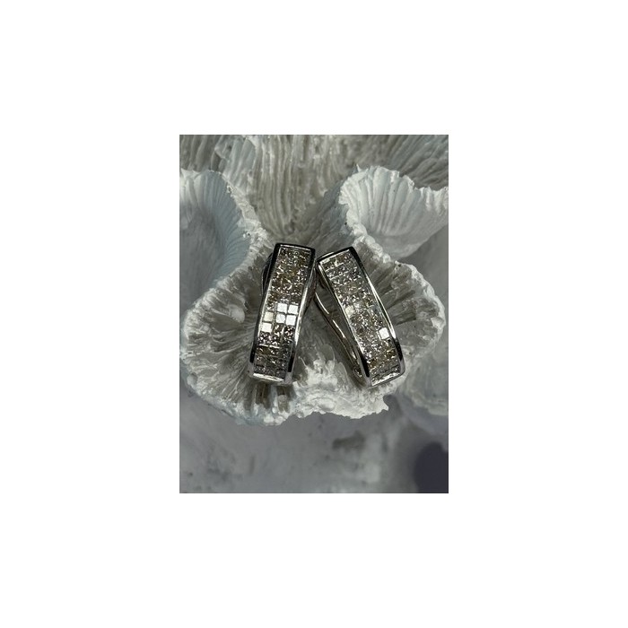 CLASSY 14K WHITE GOLD DIAMOND 1 CARAT EARRINGS LENGTH 0.83 INCH