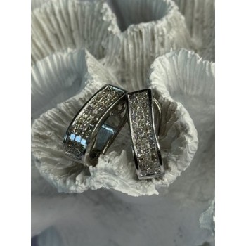 CLASSY 14K WHITE GOLD DIAMOND 1 CARAT EARRINGS LENGTH 0.83 INCH