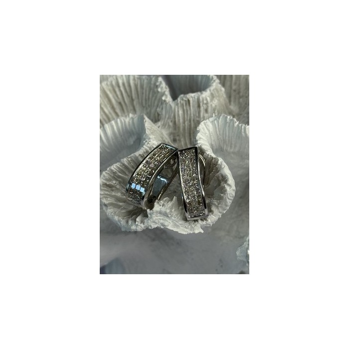 CLASSY 14K WHITE GOLD DIAMOND 1 CARAT EARRINGS LENGTH 0.83 INCH