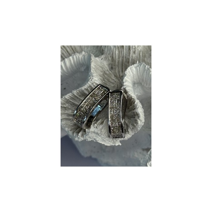 CLASSY 14K WHITE GOLD DIAMOND 1 CARAT EARRINGS LENGTH 0.83 INCH