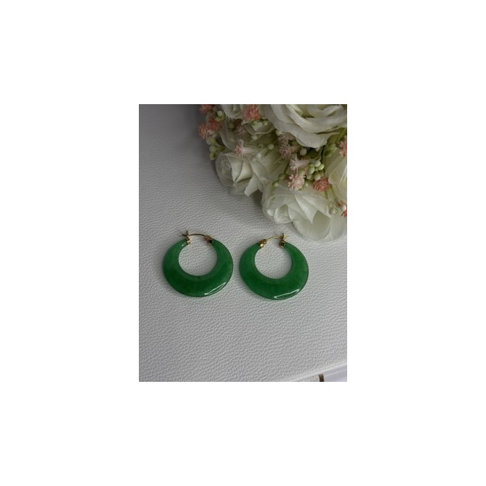 925 Sterling Silver Gold Plated Green Nephrite Jade Earrings Length 1.40 Iinch
