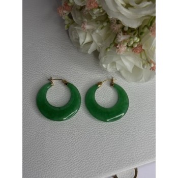 925 Sterling Silver Gold Plated Green Nephrite Jade Earrings Length 1.40 Iinch