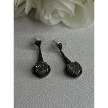 Elegant 925 Sterling Silver Marcasite Earrings Length 1.25 Inch