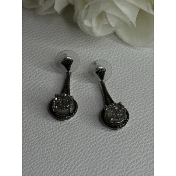 Elegant 925 Sterling Silver Marcasite Earrings Length 1.25 Inch