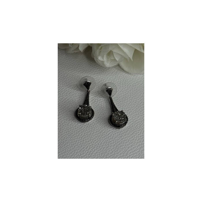 Elegant 925 Sterling Silver Marcasite Earrings Length 1.25 Inch