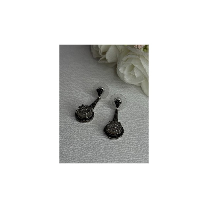 Elegant 925 Sterling Silver Marcasite Earrings Length 1.25 Inch