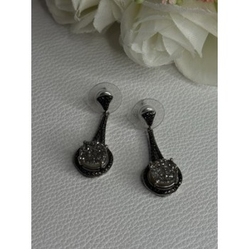 Elegant 925 Sterling Silver Marcasite Earrings Length 1.25 Inch