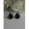 925 Sterling Silver Garnet & Marcasite Earrings Length 0.60 Inch