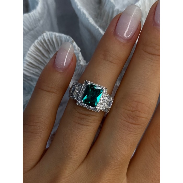 925 Sterling Silver Emerald & Cz Ring Size 6