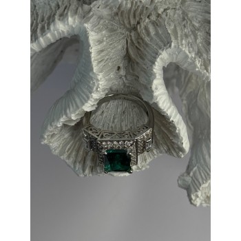 925 Sterling Silver Emerald & Cz Ring Size 6