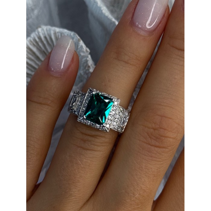 925 Sterling Silver Emerald & Cz Ring Size 6