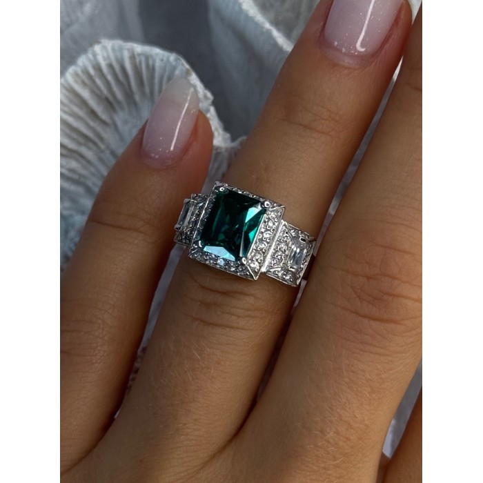 925 Sterling Silver Emerald & Cz Ring Size 6
