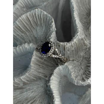 925 Sterling Silver Sapphire & Beryl Ring Size 7