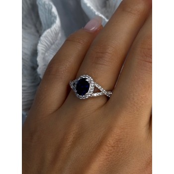 925 Sterling Silver Sapphire & Beryl Ring Size 7