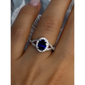 925 Sterling Silver Sapphire & Beryl Ring Size 7