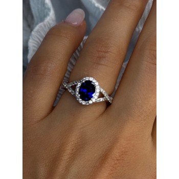 925 Sterling Silver Sapphire & Beryl Ring Size 7