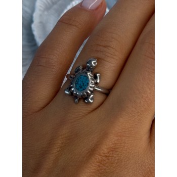 925 Sterling Silver Turtle Turquoise Ring Size 6.5