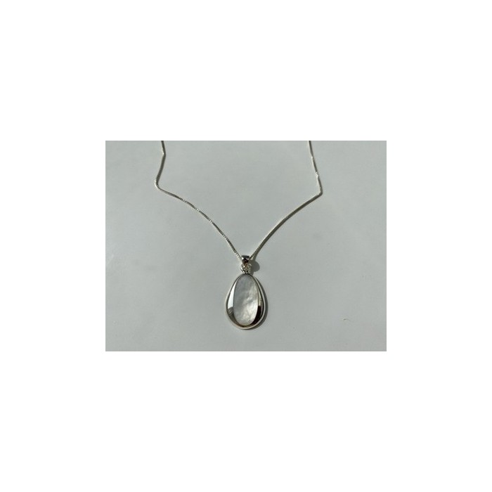 925 Sterling Silver Mother of pearl Chain with Pendant Italy