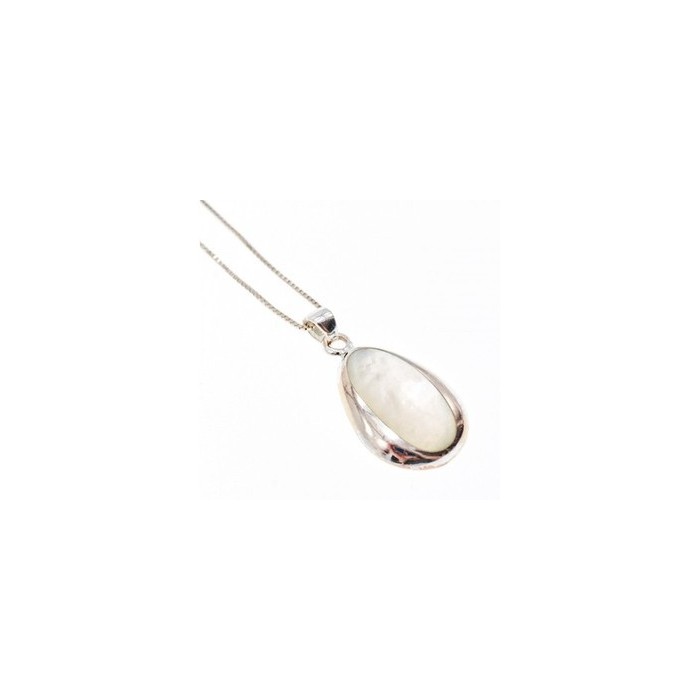 925 Sterling Silver Mother of pearl Chain with Pendant Italy