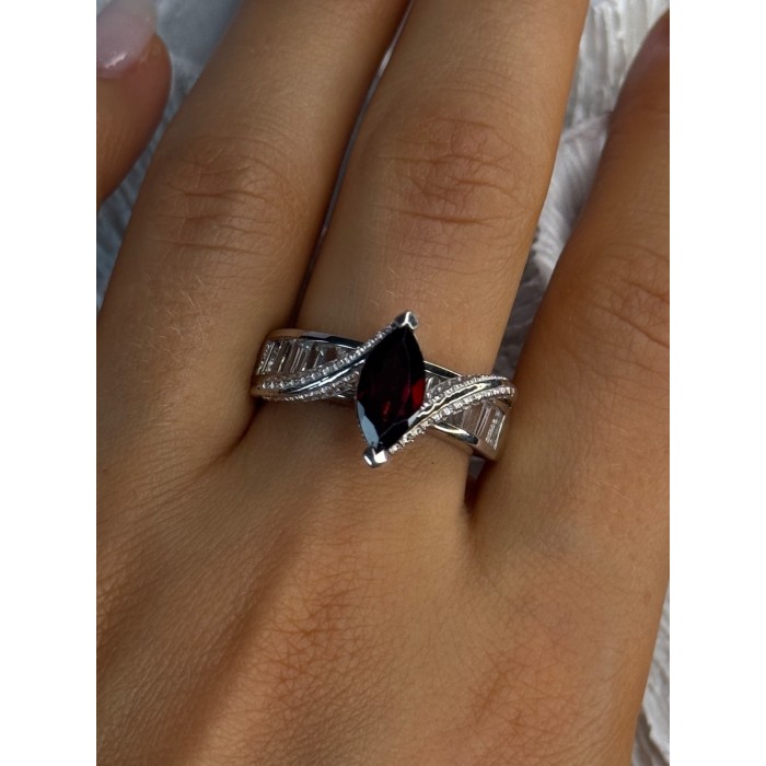 925 Sterling Silver Garnet & Beryl Ring Size 10