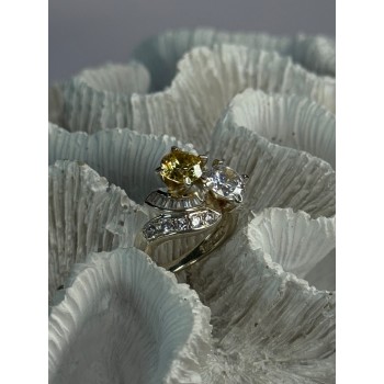 925 Sterling Silver Yellow & White Cz Ring Size 6